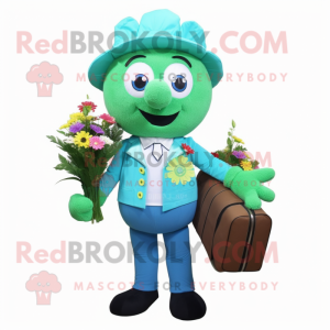 Turquoise Bouquet Of Flowers mascot costume character dressed with a Vest and Briefcases