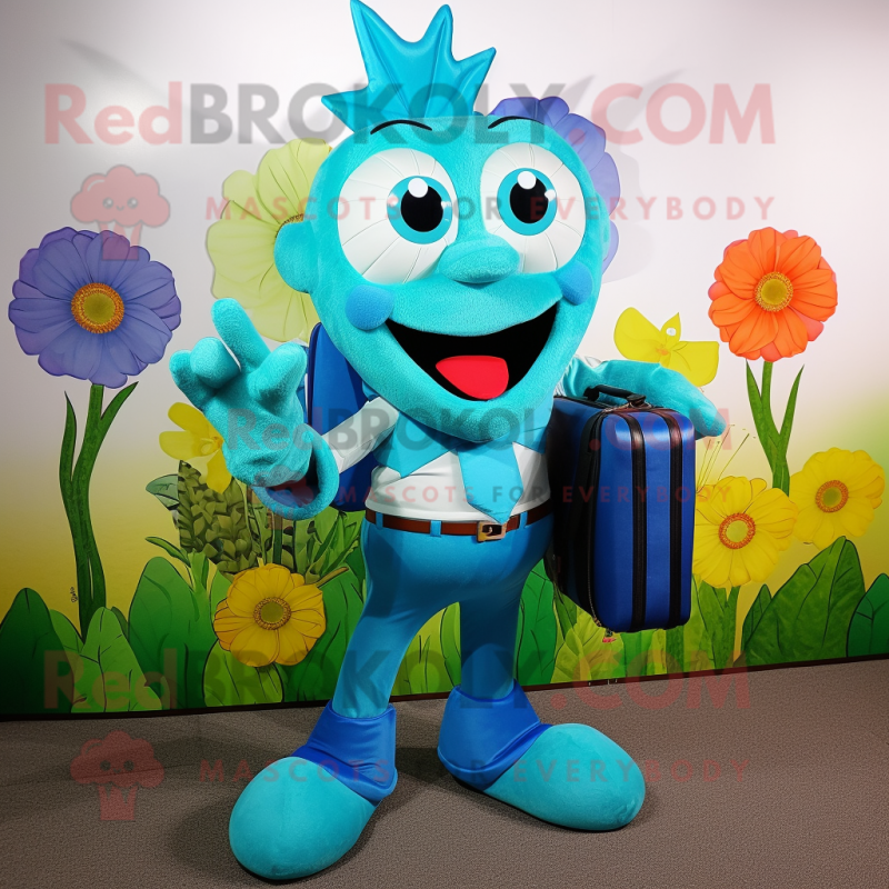 Turquoise Bouquet Of Flowers mascot costume character dressed with a Vest and Briefcases