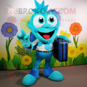 Turquoise Bouquet Of Flowers mascot costume character dressed with a Vest and Briefcases