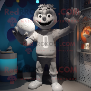 Gray Juggle mascot costume character dressed with a Playsuit and Gloves