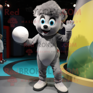 Gray Juggle mascot costume character dressed with a Playsuit and Gloves