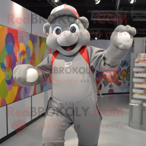 Gray Juggle mascot costume character dressed with a Playsuit and Gloves