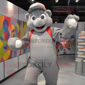 Gray Juggle mascot costume character dressed with a Playsuit and Gloves