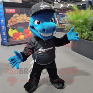 Black Barracuda mascot costume character dressed with a Polo Tee and Beanies
