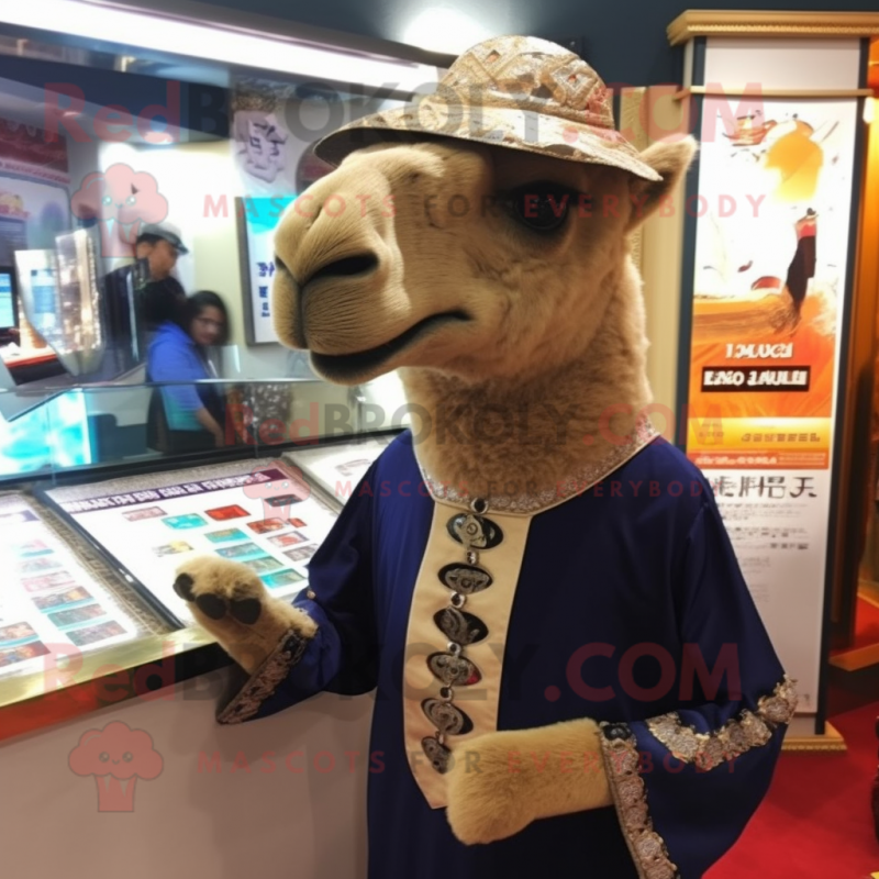 nan Camel mascot costume character dressed with a Rash Guard and Lapel pins