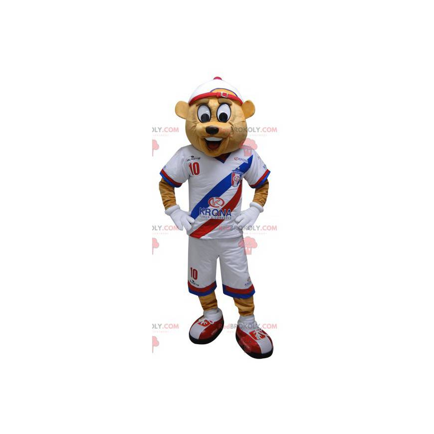 Mascotte d'ours beige en tenue de sport. Mascotte de nounours -