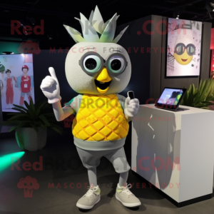 Silver Pineapple mascot costume character dressed with a Tank Top and Smartwatches