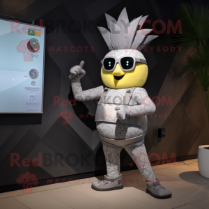 Silver Pineapple mascot costume character dressed with a Tank Top and Smartwatches