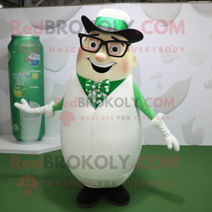 Green Bottle Of Milk mascot costume character dressed with a Waistcoat and Eyeglasses