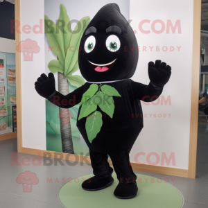 Black Spinach mascot costume character dressed with a Cardigan and Foot pads