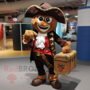 Brown Pirate mascot costume character dressed with a Bikini and Briefcases