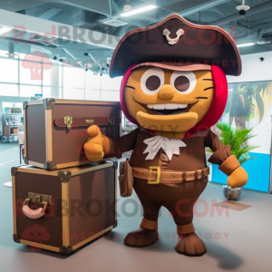 Brown Pirate mascot costume character dressed with a Bikini and Briefcases
