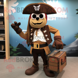 Brown Pirate mascot costume character dressed with a Bikini and Briefcases