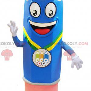 Mascot gigantisk blå og rosa blyant veldig smilende -