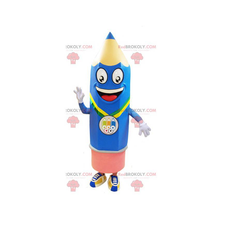 Mascot gigante lápiz azul y rosa muy sonriente - Redbrokoly.com Mascot gigante lápiz azul y rosa muy sonriente - Redbrokoly.com
