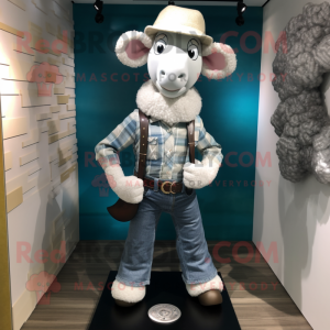 Silver Sheep mascot costume character dressed with a Bootcut Jeans and Ties