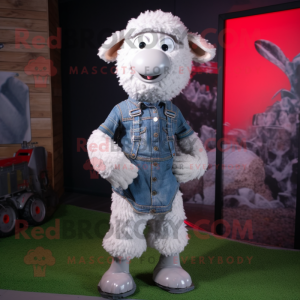 Silver Sheep mascot costume character dressed with a Bootcut Jeans and Ties