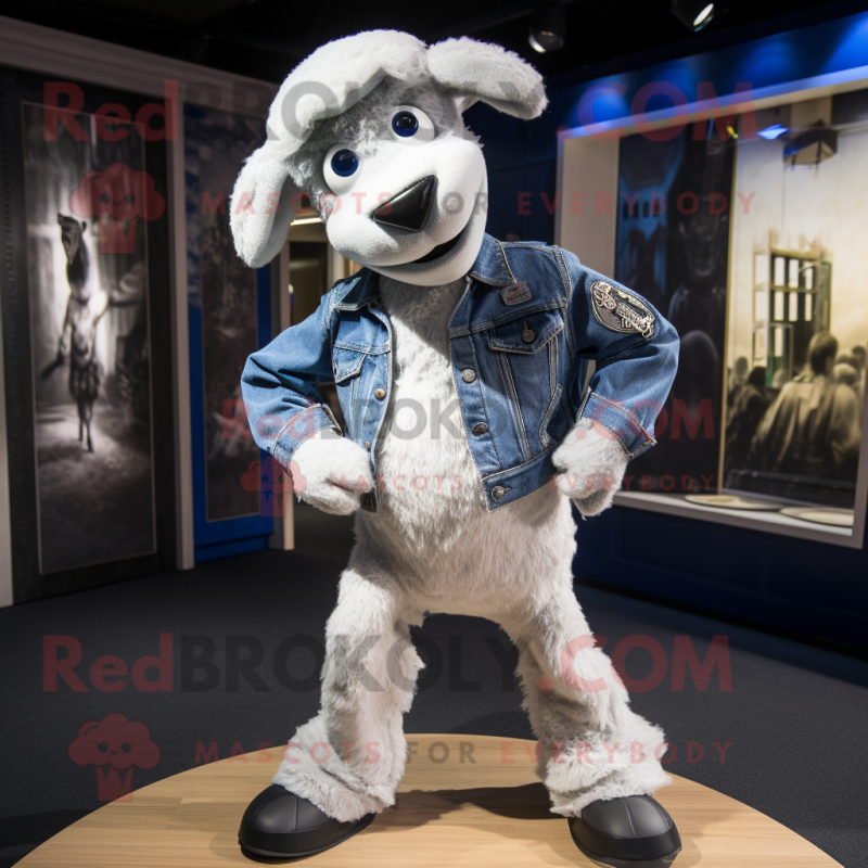 Silver Sheep mascot costume character dressed with a Bootcut Jeans and Ties