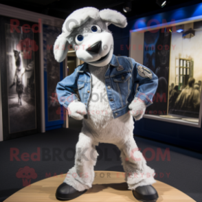 Silver Sheep mascot costume character dressed with a Bootcut Jeans and Ties