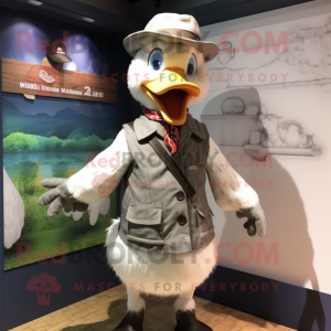 Gray Goose mascot costume character dressed with a Waistcoat and Hats