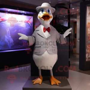 Gray Goose mascot costume character dressed with a Waistcoat and Hats