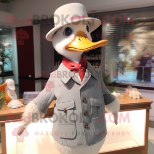Gray Goose mascot costume character dressed with a Waistcoat and Hats