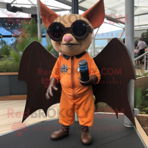 Rust Bat mascot costume character dressed with a Mini Dress and Sunglasses