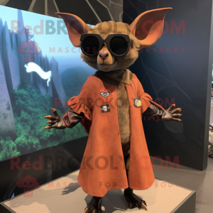 Rust Bat mascot costume character dressed with a Mini Dress and Sunglasses