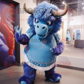 Blue Bison mascot costume character dressed with a A-Line Dress and Anklets