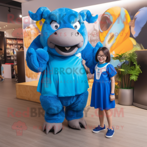 Blue Bison mascot costume character dressed with a A-Line Dress and Anklets