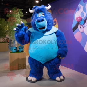 Blue Bison mascot costume character dressed with a A-Line Dress and Anklets