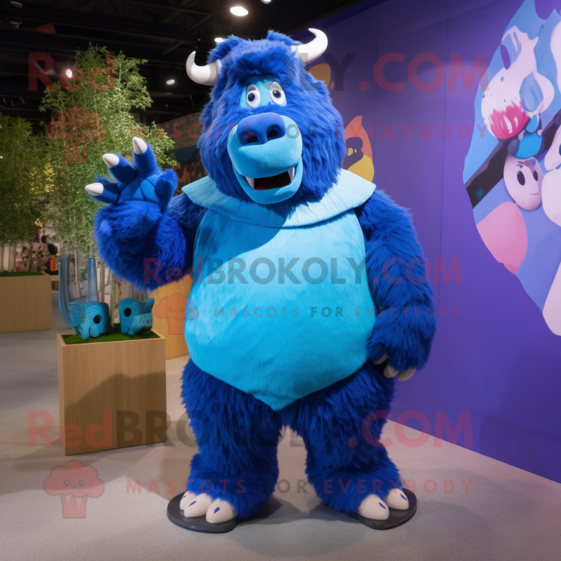 Blue Bison mascot costume character dressed with a A-Line Dress and Anklets