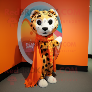 Orange Cheetah mascot costume character dressed with a A-Line Skirt and Scarves