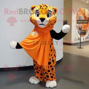 Orange Cheetah mascot costume character dressed with a A-Line Skirt and Scarves