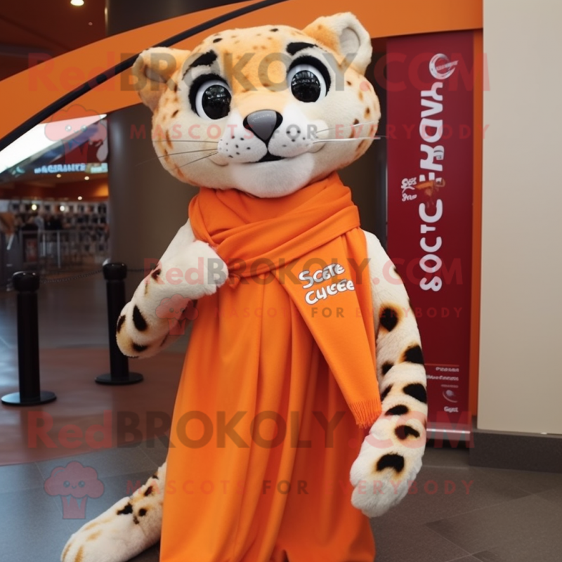 Orange Cheetah mascot costume character dressed with a A-Line Skirt and Scarves