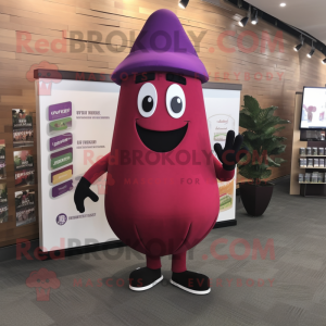 Magenta Eggplant mascot costume character dressed with a Henley Shirt and Caps