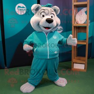 Teal Sow mascot costume character dressed with a Joggers and Foot pads