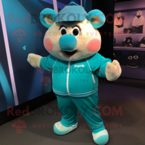 Teal Sow mascot costume character dressed with a Joggers and Foot pads