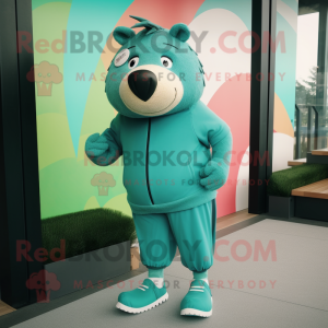 Teal Sow mascot costume character dressed with a Joggers and Foot pads