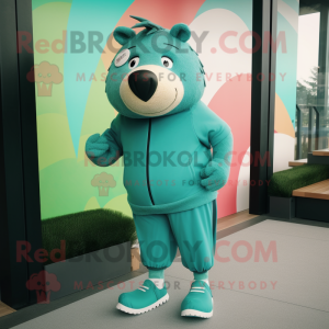 Teal Sow maskot drakt figur...