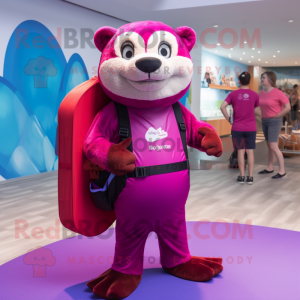 Magenta Otter maskot drakt...