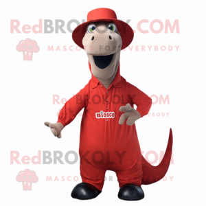 Röd Diplodocus- maskotdräkt...