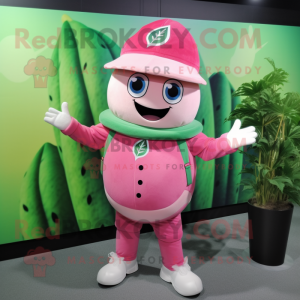 Pink Watermelon mascot costume character dressed with a Sweatshirt and Hats