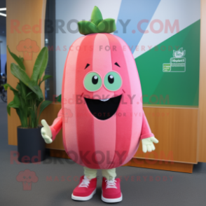 Pink Watermelon mascot costume character dressed with a Sweatshirt and Hats