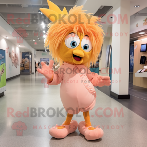 Peach Harpy mascot costume character dressed with a Romper and Shoe laces