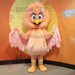 Peach Harpy mascot costume character dressed with a Romper and Shoe laces