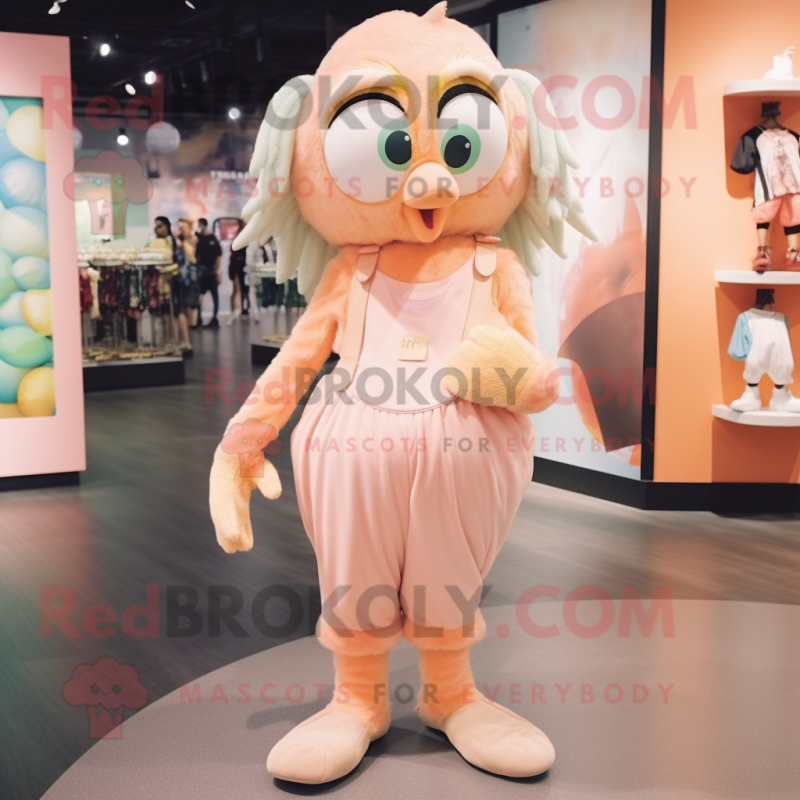 Peach Harpy mascot costume character dressed with a Romper and Shoe laces