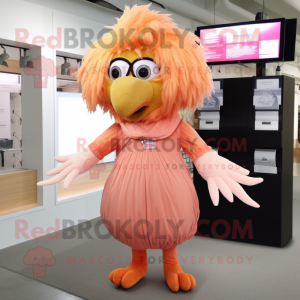Peach Harpy mascot costume character dressed with a Romper and Shoe laces