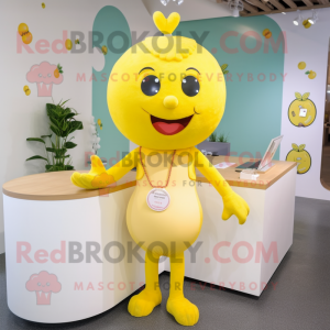 Yellow Cherry mascot costume character dressed with a Chinos and Necklaces