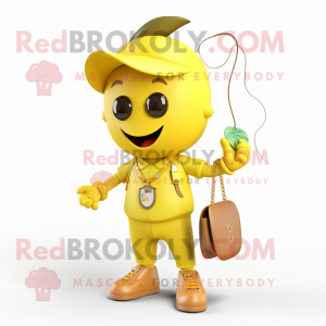 Yellow Cherry mascot costume character dressed with a Chinos and Necklaces